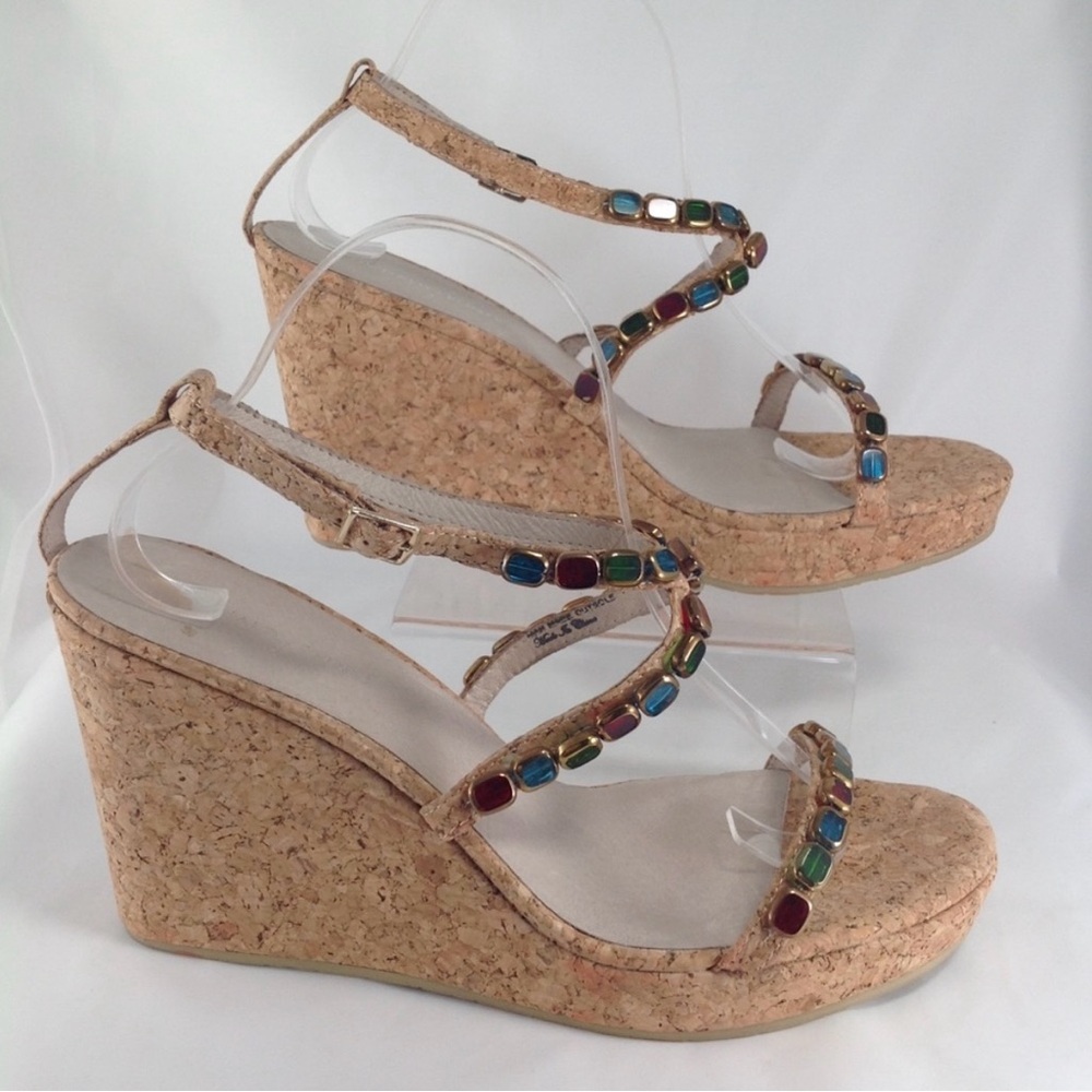 Donald J. Pliner “Wondra-Co”‎ Jewel Straps Cork Wedge Sz 7.5M 4”Heel Sandals - Picture 3 of 16